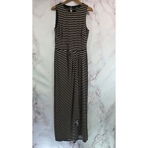 Lauren Ralph Lauren Dress Women 12 Large Black Brown Striped Maxi Tank Slit Wrap